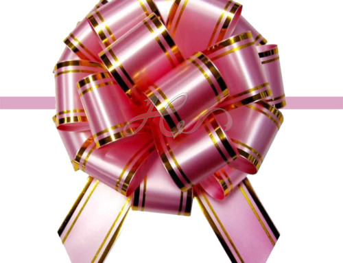 20 Loops Gold Wired Solid Pink Pom Pom Pull Bows