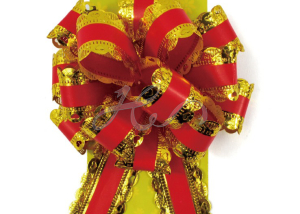 Gold Lace Embossed Wired Christmas Red Pull Bows