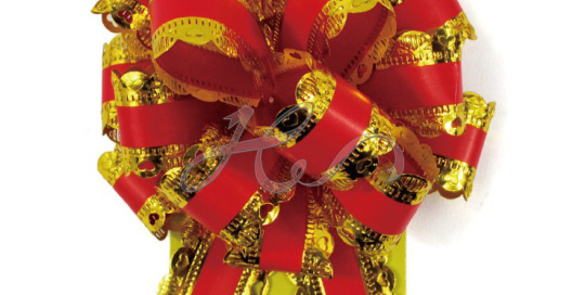 Gold Lace Embossed Wired Christmas Red Pull Bows